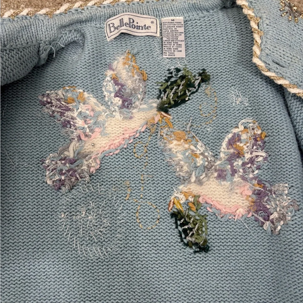 Vintage BellePointe Blue Winter Scape Embroidered Beaded Women's Cardigan Medium